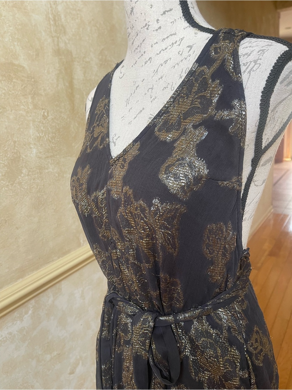 Free People Holding on convertible black and gold foil flowers maxi dress Sz S - Picture 12 of 17